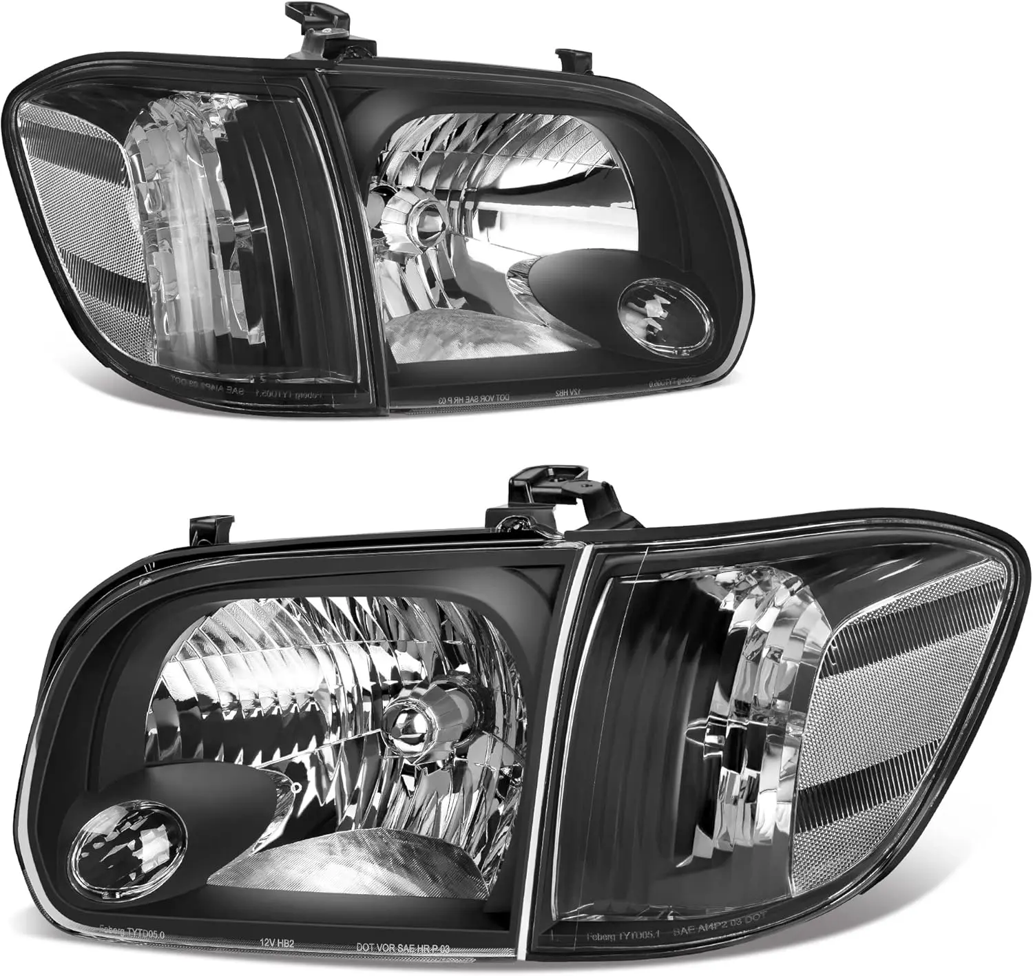 YITAMOTOR Headlight Assembly Compatible with 2005-2006 Tundra Limited/ SR5 (Double Cab only) 2005 2006 2007 Toyota Sequoia Black Housing Clear Lens Clear Reflector (Not suitable for Regular/Assess Cab)