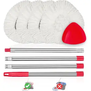 4 Pack Spin Mop Replacements Heads Compatible for O ceda EasyWring 1 Tank System, Microfiber Mops  Refills , 1 Triangle  Base and 30-58in Handle Set Combo