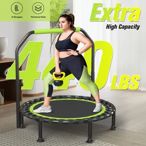 Foldable Mini Trampoline, 40" Rebounder Trampoline For Adults , 450lbs Capacity With U-Shaped Adjustable Bar, Indoor Fitness Workout Exercise Equipment