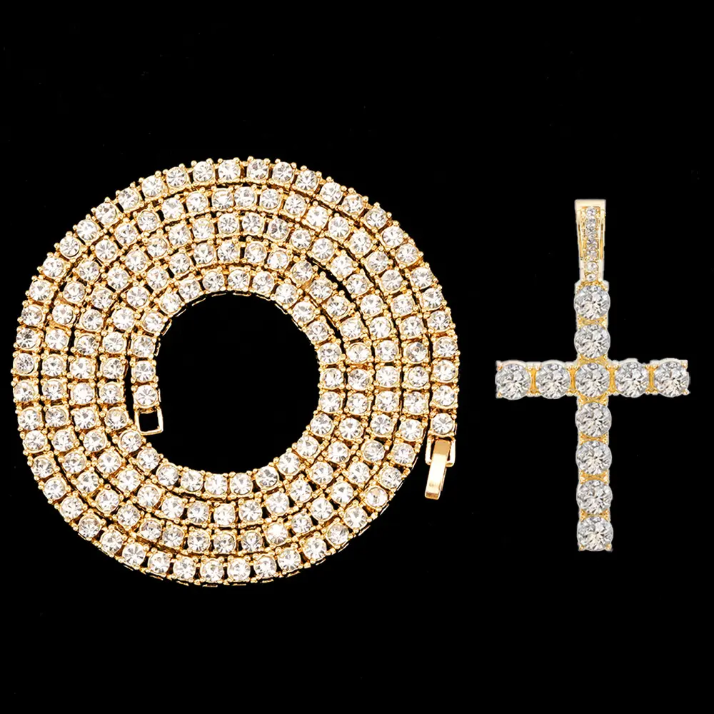 Gold pendant+18 inch tennis chain