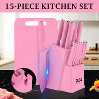15-piece pink knife set