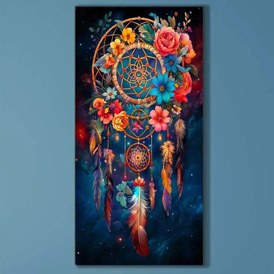 5D DIY Full Diamond Round Drill - Diamond Painting Kit Dream Net Flower Mosaic Canvas DIY Wall Art, Home Wall Decoration, Handcraft