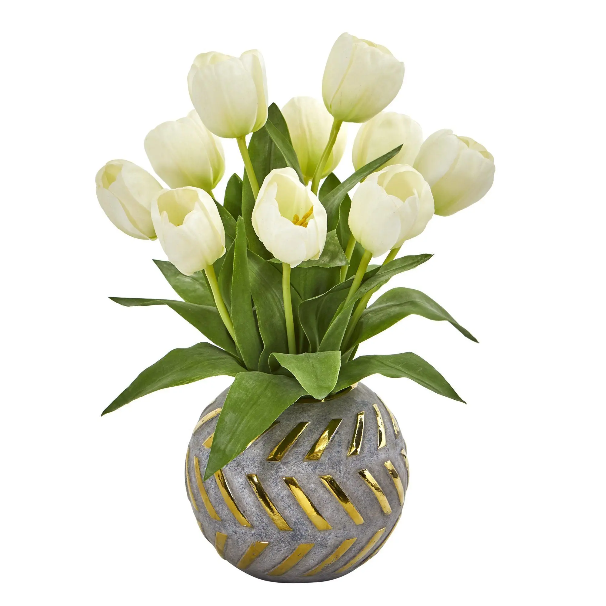 15” Fake Silk Tulip Arrangement with Decorative Vase - Artificial Plants, Fake Silk Flowers for Home Decor