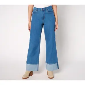 Peace Love World Regular Full Length Cuffed Jeans w/ Pintuck - Denim