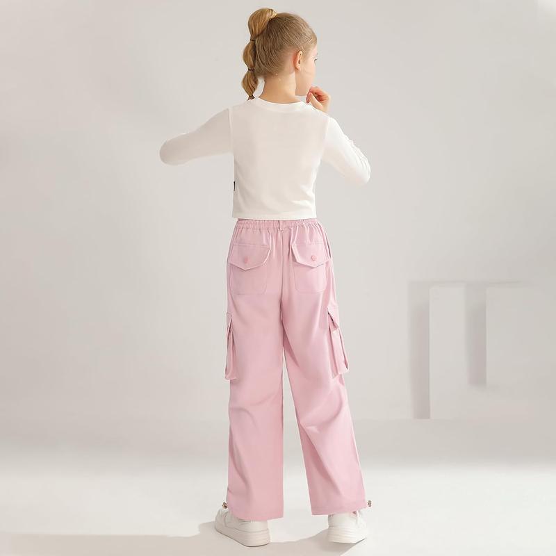 Girls Cargo Jogger Pants Parachute Pants with Elastic Waist and Pockets Cargo Trousers for Teens Girls 7-14 Years Bottoms Womenswear