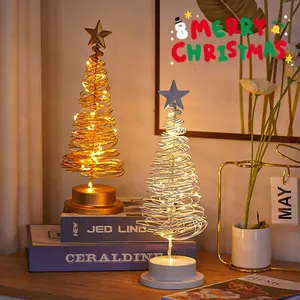 LED Christmas Tree Spiral Light Table Ornament Wrought Iron Xmas Tree Bedroom Desk Lamp Christmas Atmosphere Night Light Decor big sister gift