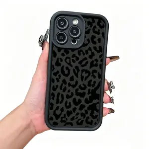 Leopard-Print Silicone Cellphone Casing - Anti-Drop, Shockproof, Full-Coverage Protection Accessory for iPhone 13/14/15 Pro Max Smartphones