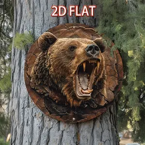 1pc Vintage-Style Grizzlies Roar  Tin Sign - Realistic Bear Design, Rustic Spring Garden Decor, Perfect for Outdoor & Christmas Themes, Wall-Mounted Metal Art, Bear Home Deco