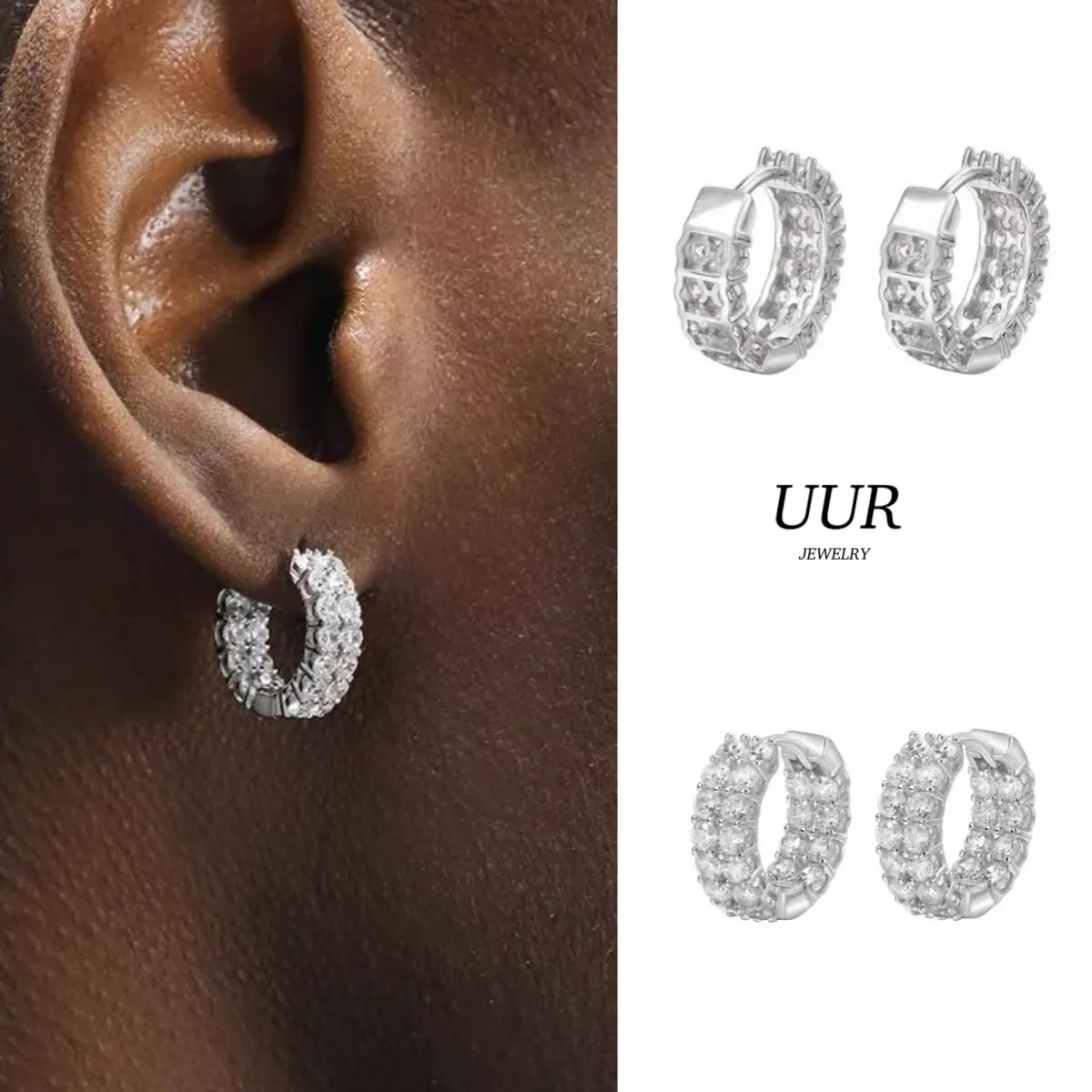 Gold Rhinestone Hoop Earrings with Artificial Zircon, Classic Retro Jewelry for Men & Women, Festive Banquet Accessory, Artificial Zircon Earrings, Earrings Gold Rhinestone Hoop