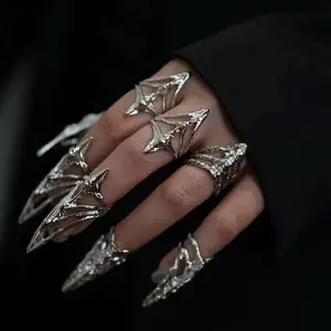 New Gothic Rock Machinery Manicure Fingertip Ring Nail Ring Punk Metal Jewelry Accessories for Women Party Gifts for Girlfriends