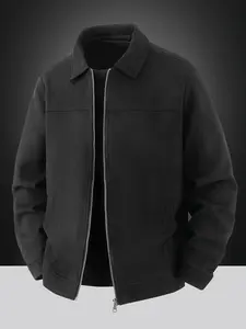 Men's Faux Suede Jacket, Zipper Closure, Collar Design, Casual Outerwear, Durable Fabric, Suitable for Daily Wear