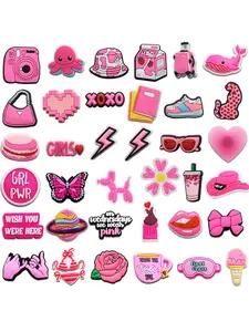 37 Cute Pink Series Girl's Favorite Shoe Decorations, Cartoon Pattern, Casual Style, Premium Quality, Hot Shoe Accessories Gift