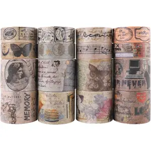 Washi Tape Classic Antique Wide Retro Foil Masking Decorative Tape for DIY Scrapbooking, Crafts,  Journal,  Wrapping, Planner Accessories 15MM &30MM Wide(16Rolls)