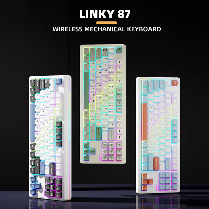ELECFOX LINKY 87-Key TKL Custom Mechanical Keyboard,Wireless/Wire Tri-Mode Connection,RGB Backlight & Tri-Side Flowing Lights,Full Hot-Swappable,Budget Gaming PC Accessory