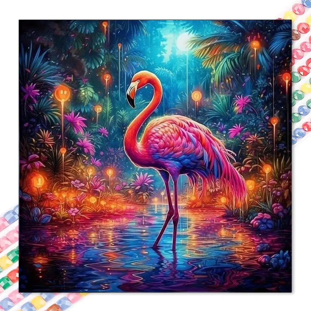 1pcs 5D DIY diamond painting kit, 5D diamond art kit, DIY decoration, Night Flamingo diamond painting kit full round drill DIY, mosaic, diamond art, DIY art home decoration, suitable for Halloween and Christmas, DIY Craft Supplies