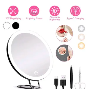 Magnifying Mirror with Light 30X, Lighted Makeup Mirror 30X With Light 3 Colors