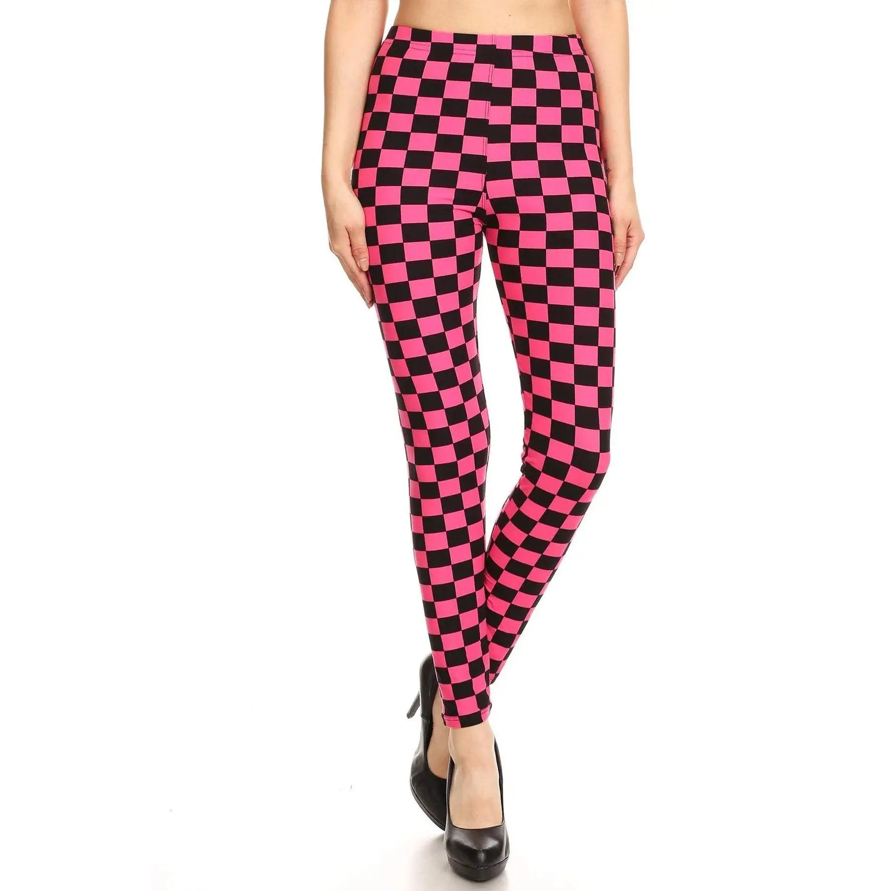 Checkered Printed High Waisted Leggings In A Fitted Style, With An Elastic Waistband