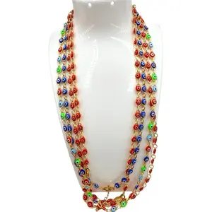 Evil eye necklace, beaded chain, red, blue, and multicolor enameled jewelry, 18K gold plated tiktok