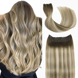 Sindra Wire Hair Extensions Human Hair#3/8/22 Walnut Brown to Light Brown With Blonde Fishing Line Extensions 18Inch 85g Remy Invisible Wire for Women