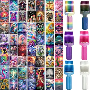 6 Diamond painting sets, multiple roller tools + 30x40cm canvas, DIY sparkling diamond art gifts, with full round diamond dots, suitable as gifts, home life decoration, handicraft room decoration detachable diamond painting tool