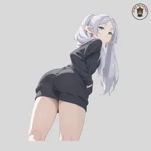 Frieren Waifu Elf Sticker, Vinyl Anime Girl in Tight Black Dress, Back View Pose for Laptop and Phone Decor