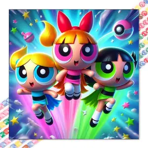1 set of DIY diamond painting kit, 5D diamond art set, DIY decoration Powerpuff Girls mosaic, diamond art, DIY art home decor, suitable for Christmas