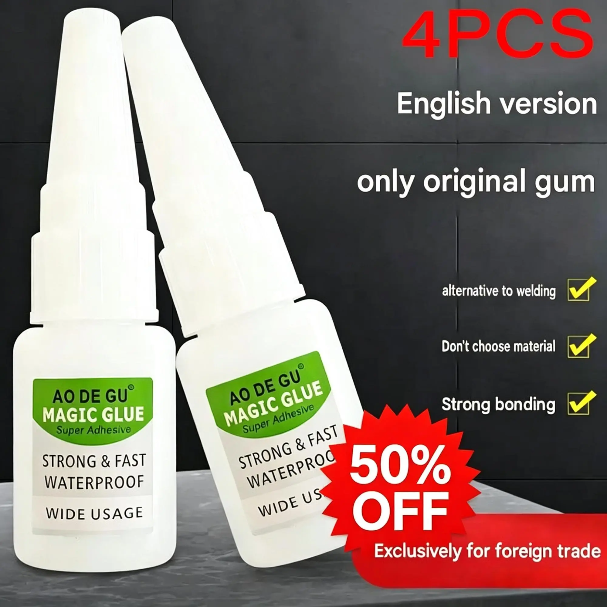 4PCS Fast-Setting Super Glue No Whitening, Shockproof, Instant Bonding, Strong Adhesion, Fast Dry, Water Resistant, Universal Repair Tool for Home Repairs (Metal/Plastic, Wood, Ceramics, Leather, Glass)