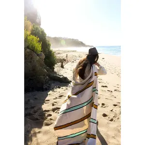 Outdoor Handwoven Blanket - Laguna Lines Artisan Weave, Wooden Loom Crafted, Soft Texture, Ideal for Beach Picnic