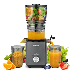 Pukomc 5.8" Wide Chute Cold Press Juicer with Auto Cut Mechanism High Yield Extraction Easy Lock System & 2 Cups for Fresh Whole Fruit Juices Stainless Steel Blender Usb Portable Blender