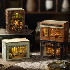 1pc Handcrafted Miniature House Model Kit 1pc Handcrafted Miniature Scene House Model Kit, IY Wooden Cottage Assembly, agic Style Architecture Ornament with Furniture, nterchangeable Doors, rtistic House, ttention to Detail, ducatio Decoration Mixed Color
