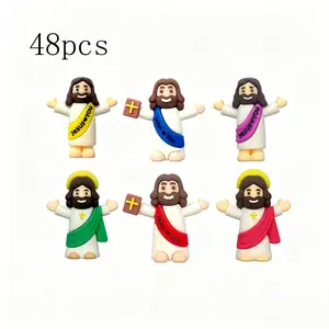 48PCS Mini Jesus "Jesus Loves You" Rubber Figurines, Tiny Jesus Ornament Decor, Perfect for Playing Hide-and-seek with Easter eggs on Sundays Ideal Gifts for Religious Parties Christenings Religious Decoration Hide and Seek Baptism Gifts Easter Egg