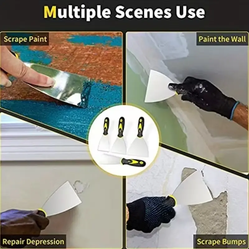 4-Pack Stainless Steel Putty Knives, 1, 1.5, 2.5, 6 Inches, Metal Paint Scraper, Taping Knife Tool for Drywall Repair, Wallpaper Removal