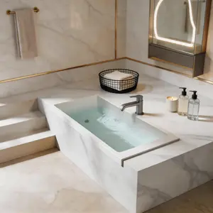 70.6'' Freestanding Bathtub Resin Stone Soaking Bathtub Solid Surface Modern Tubs with Overflow and Pop-up Drain