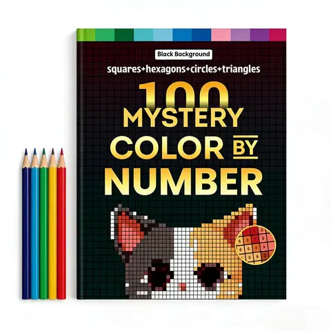 A4 Mosaic Coloring Book, 100 Pages, 4 Grid Pixel Art, Adult & Teen Relaxing Therapy, Fun Coloring Album, Gift for Kids, Family, Friends, Stress Relief Coloring Book, Color Books