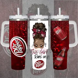 [Dr Pepper] This Girl Runs On Dr Pepper 20oz & 40oz Tumbler With Handle – Anime Gaming Stainless Steel Cup, Insulated Iced Coffee Mug, Cute Soda Lover Drinkware With Straw, Reusable Iced Coffee Mug, Trendy Beverage Gift For Women And Collectors