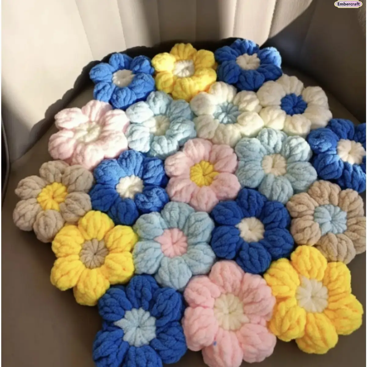 DIY Crochet Flower Cushion Kit, Puff Flower Seat Cushion Kit for Beginners, Soft Yarn Handmade Craft Set, Easy Cute Home Decor Cushion Kit for Gift, Relaxing Hobby & DIY Projects