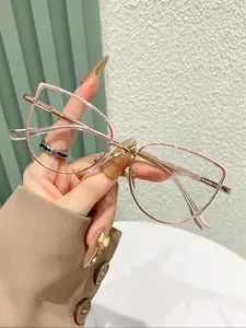 Fashion Colorblock Cat Eye Metal Frame Eyeglasses, Casual Eyeglasses for Women & Men, Fashion Eyeglasses for Work, Daily Clothing Decor, for Student Daily Use