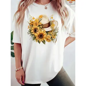 Sunflower Hat Unisex Shirt - A comfortable 100% cotton T-shirt suitable for mothers and partners, perfect for both lounging at home and outings.
