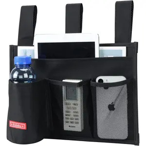 Hanging Bedside Caddy Bedside Organizer Caddy for Bed Rails Classic 4 Pockets Black