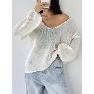 Women's Plain Sheer Sweater Pullover, Casual Basic Long Sleeve Jumper for Daily Wear, Ladies Knitwear for All Seasons