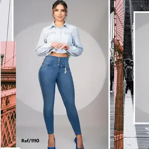 Colombian jean with body shaping, abdominal control, push-up design and skinny fit. Comfort Cotton Womenswear Bottom