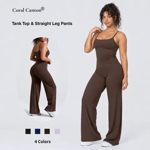 Coral Canton Tank Top & Straight Leg Pants Set SohoChic