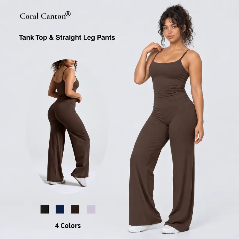 Coral Canton Tank Top & Straight Leg Pants Set SohoChic