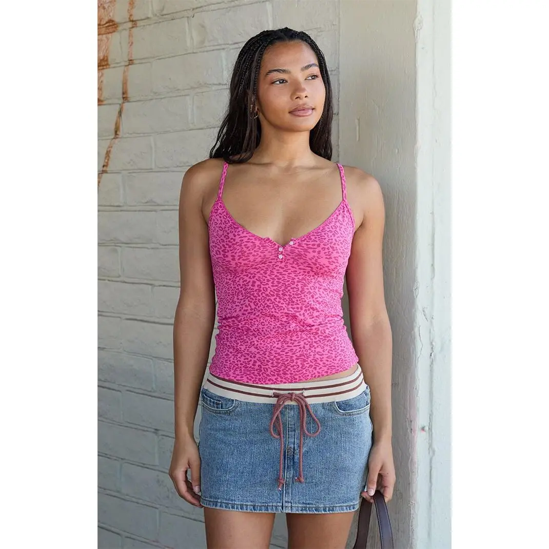 John Galt Women's Pink Tiffany Leopard Tank Top