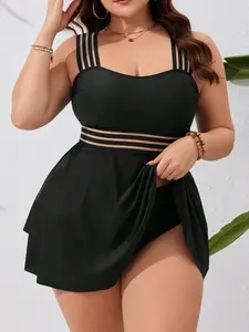 Plus Size Monochromatic Swimwear Set - Beach Outfit for Vacation Bikini