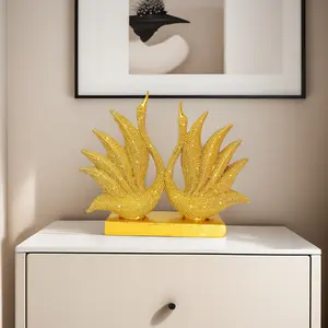 Golden Beaded Double Swan Statue Will Instantly Elevate The Style Of Your Living Room. The Perfect Choice For Your Wedding or Anniversary.