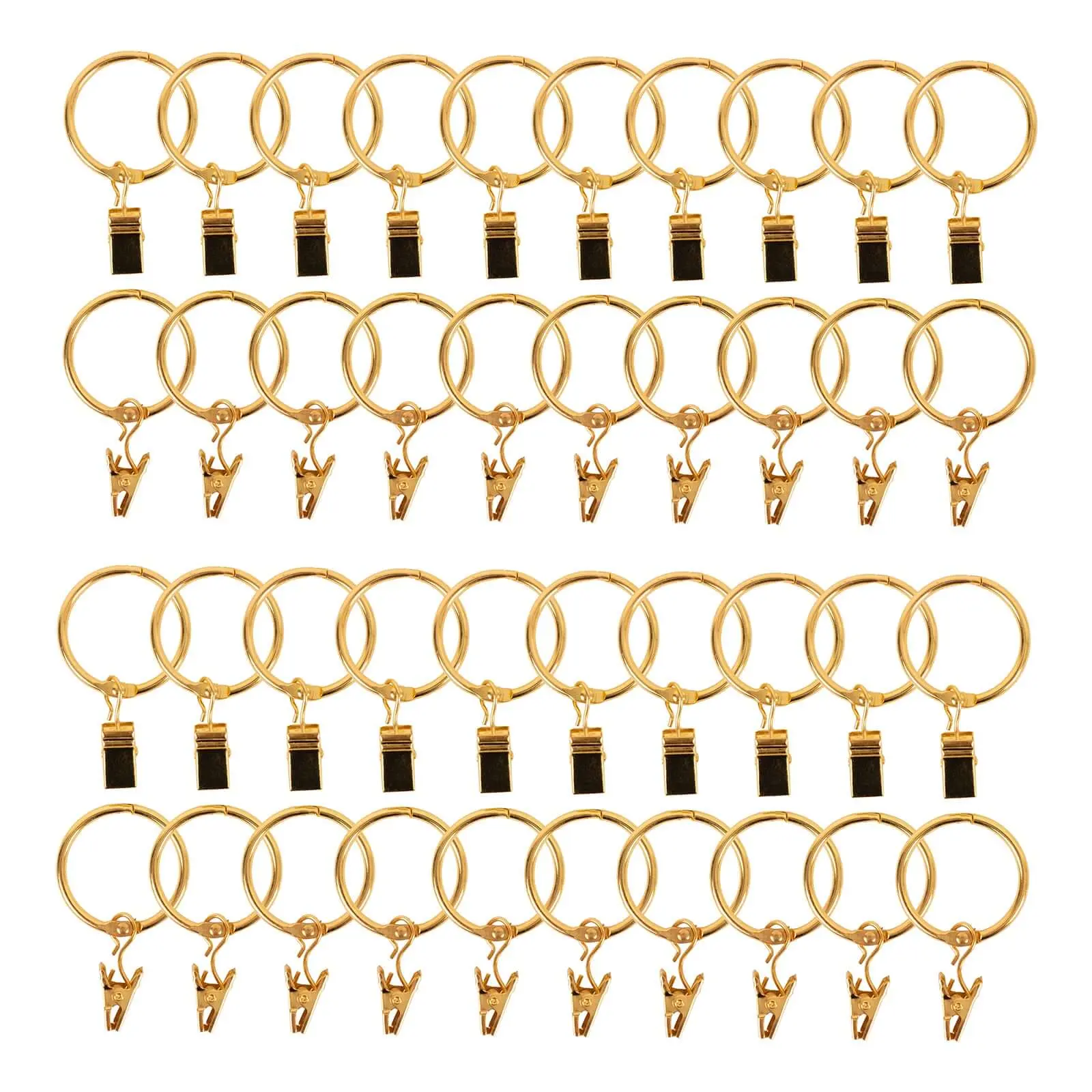 50-Pack Gold Metal Rings - 1.5" Heavy Duty Rustproof Clip, Openable Curtain Drapery Backdrop Hangers for Indoor/Outdoor Room Decorations