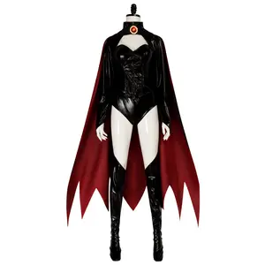Women‘s Madelyne Pryor Cosplay Costume Black Bodysuit Cape with Red Ombre for Halloween