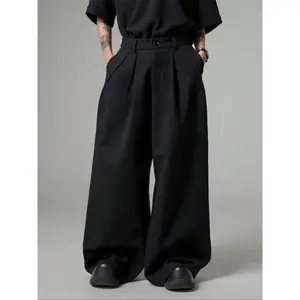 Men’s Solid Color Pleated Wide-Leg Pants, Casual Loose Fit Design for Everyday Wear and Outdoor Activities, Stylish and Comfortable