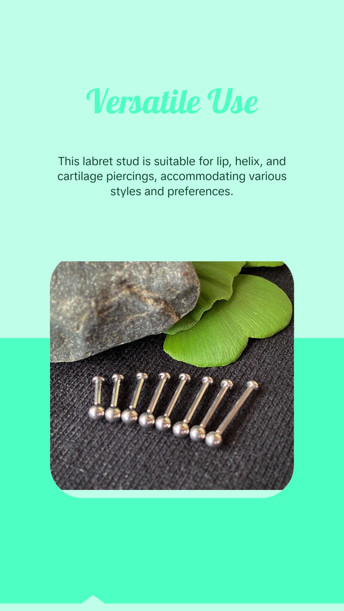 1pc Titanium Push In Ball Labret Threadless Stud Lip Ring Helix Ear Cartilage